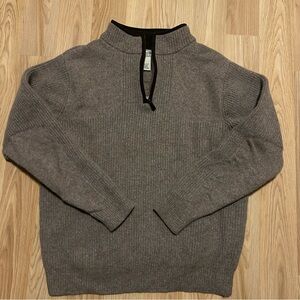 LL Bean Mens Medium Brown 100% Merino Lambs Wool Waterfowl 1/4 Zip Sweater 0DBL3